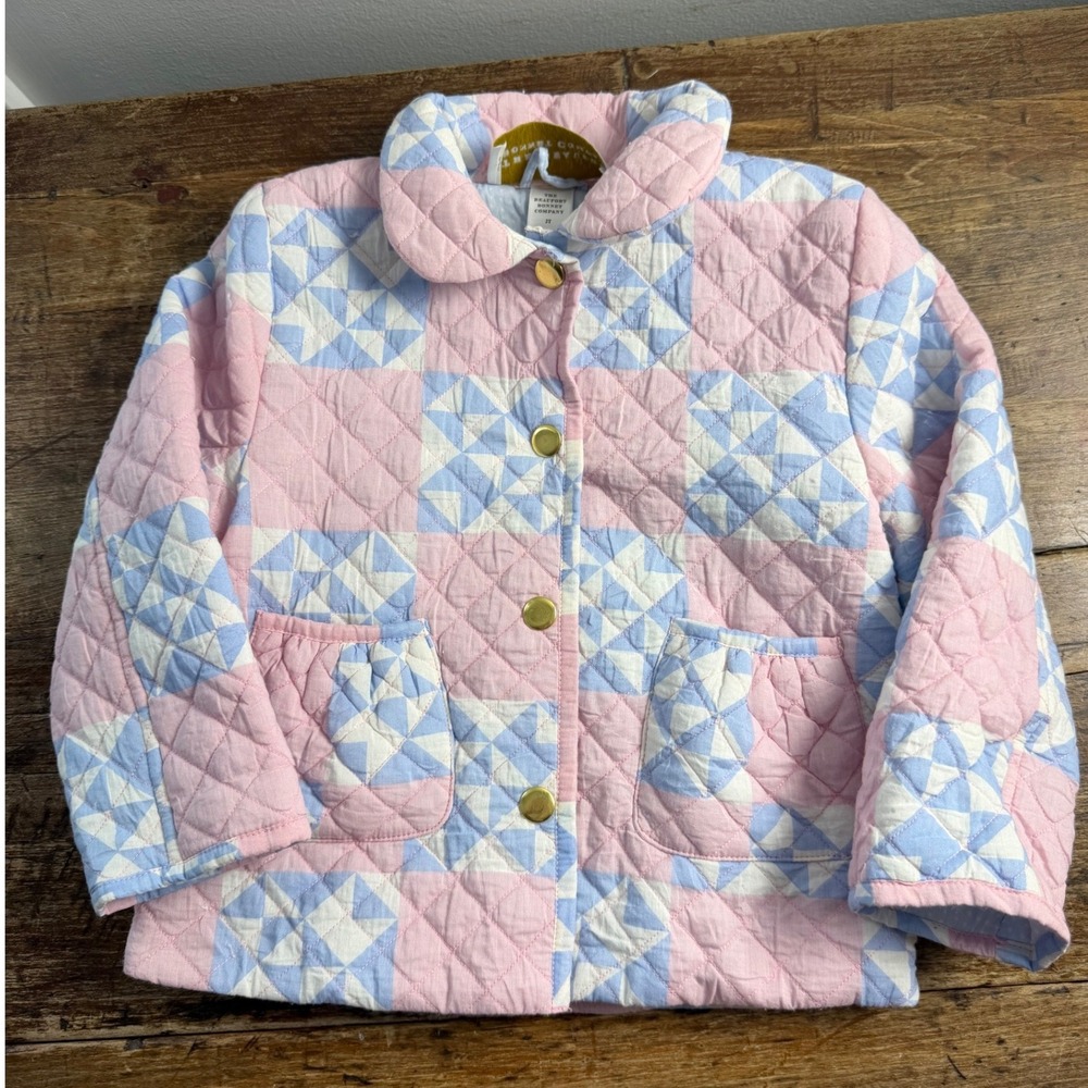 The Beaufort Bonnet Company Pink Blue Patchwork Quilted Jacket 2T Girls Coat